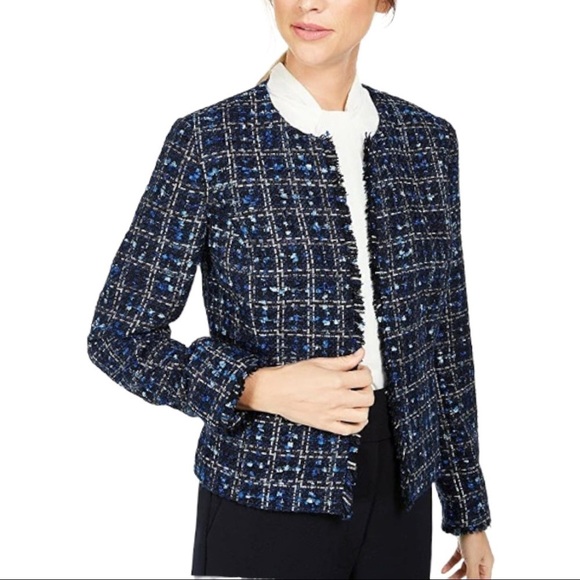 Calvin Klein NWT Tweed Open Blazer Blue Size 4P - Picture 1 of 15